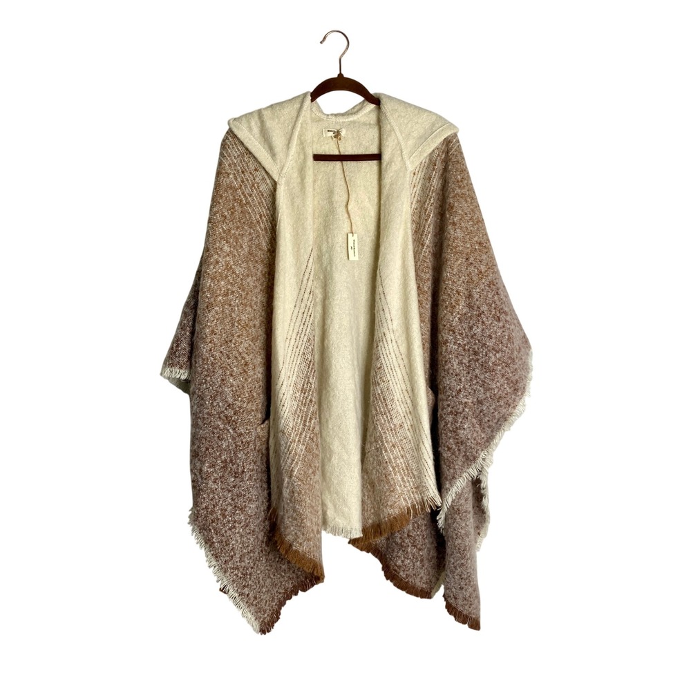 World Market Hooded Poncho Cape Sweater Brown Cream One Size Boho Gorpcore